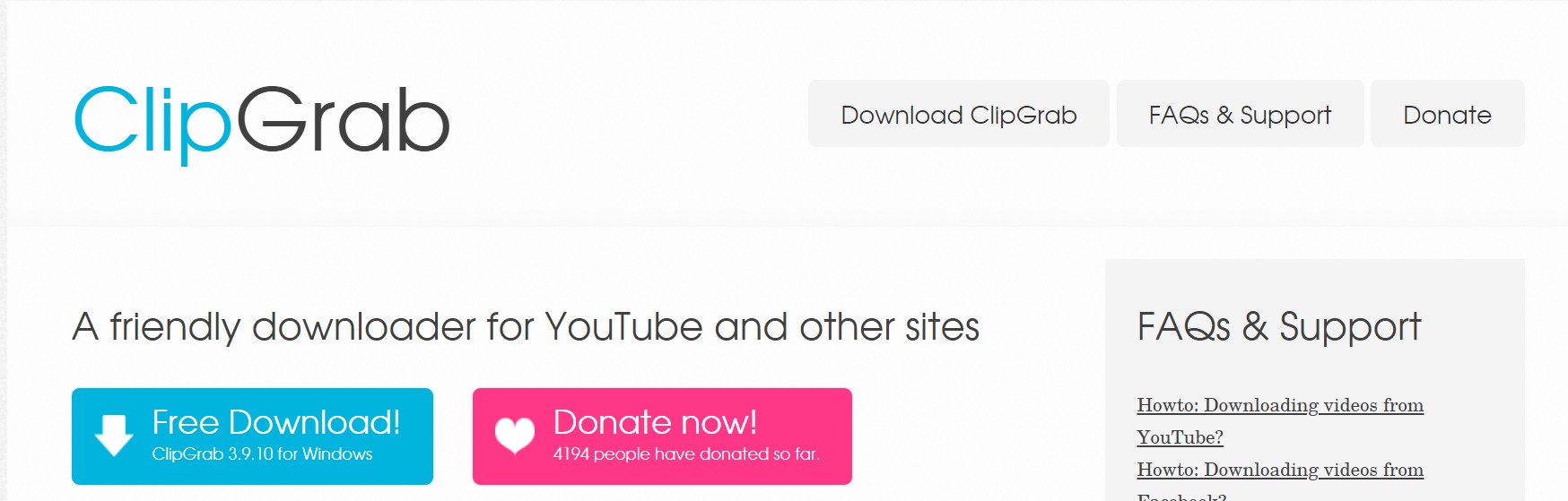 ClipGrabの配布状況と安全性を確認する画面