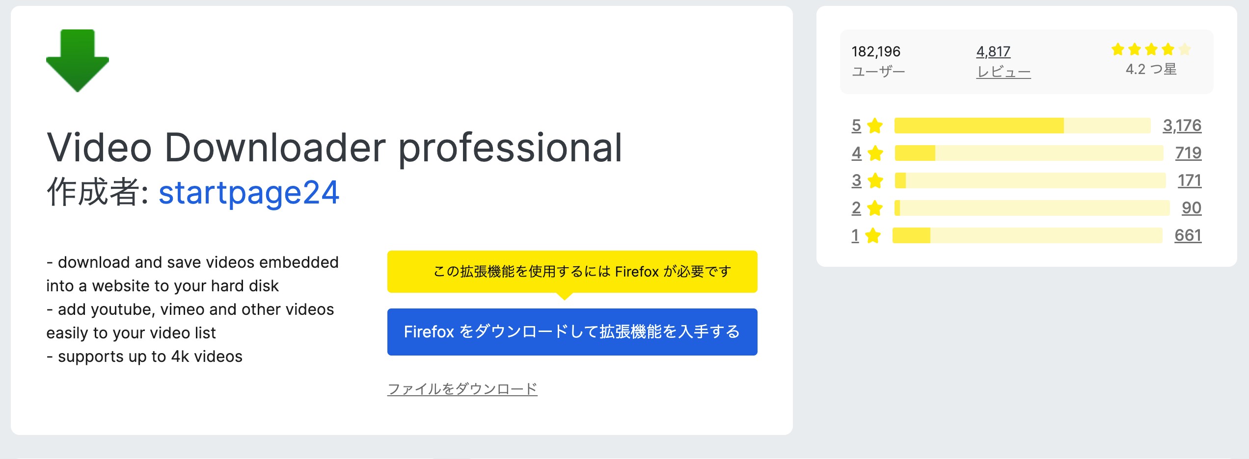 Video Downloader professionalのFirefox動画検出画面