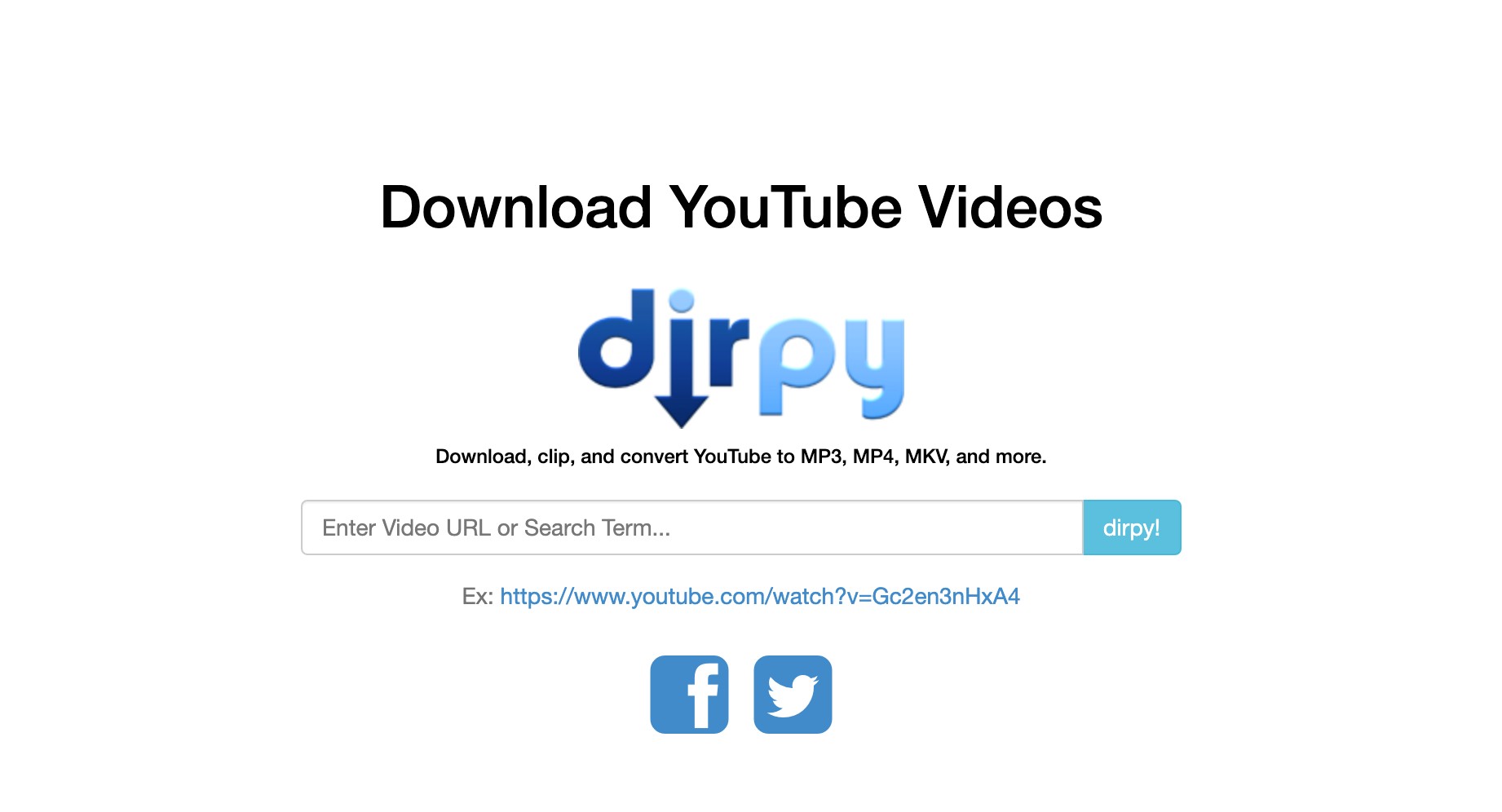 dirpyのダウンロード画面（URL貼り付け・形式選択の例）