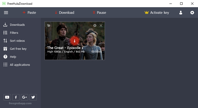 FreeGrabAppでHulu動画の保存設定を確認する画面