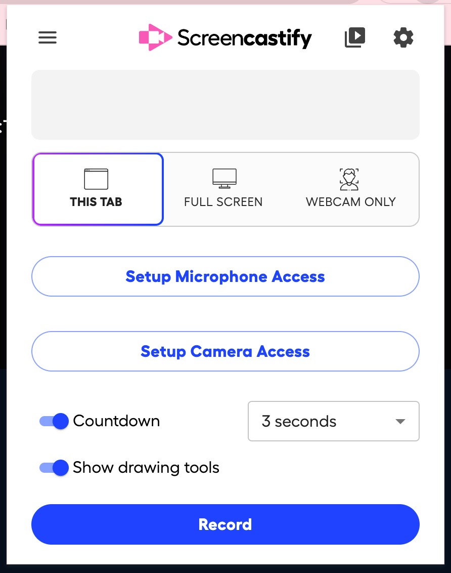「Browser Tab」をクリックしてLeminoを共有し「Record」をクリックする