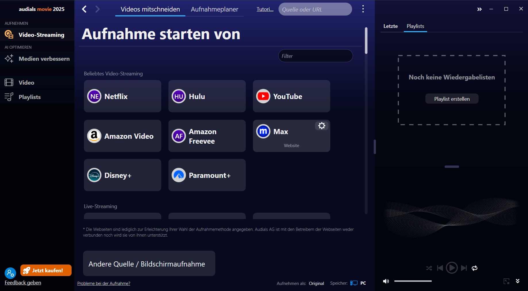 Ausführliche Schritte zum Disney Plus Aufnehmen mit Audials Movie