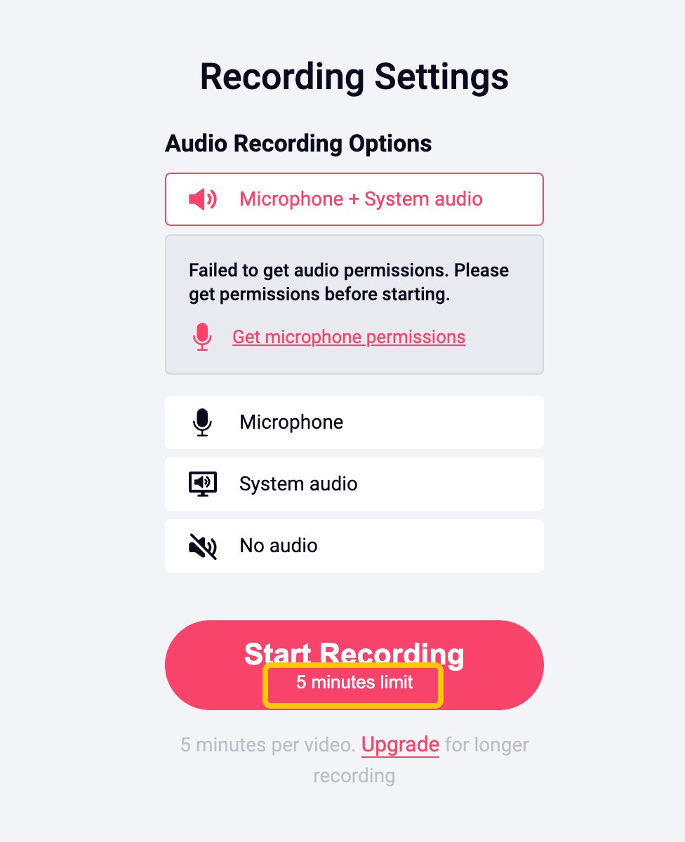 RecordCastのシステム音声設定画面