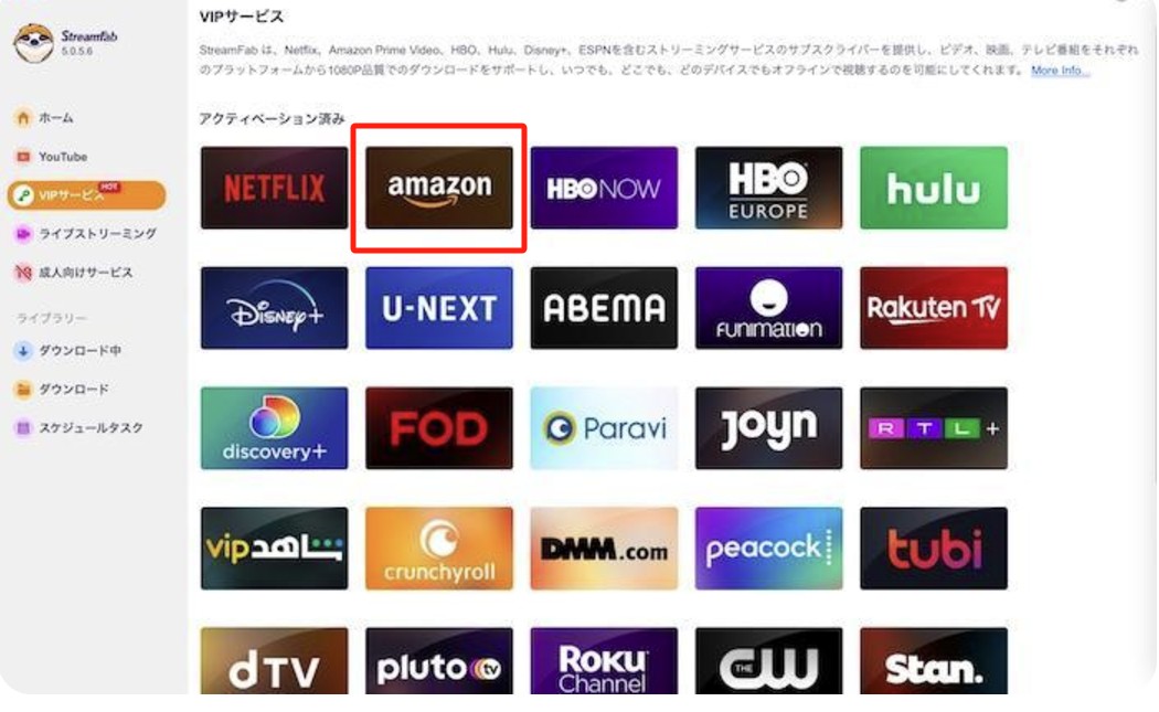 StreamFab内蔵ブラウザでAmazon Prime Videoへログインする画面