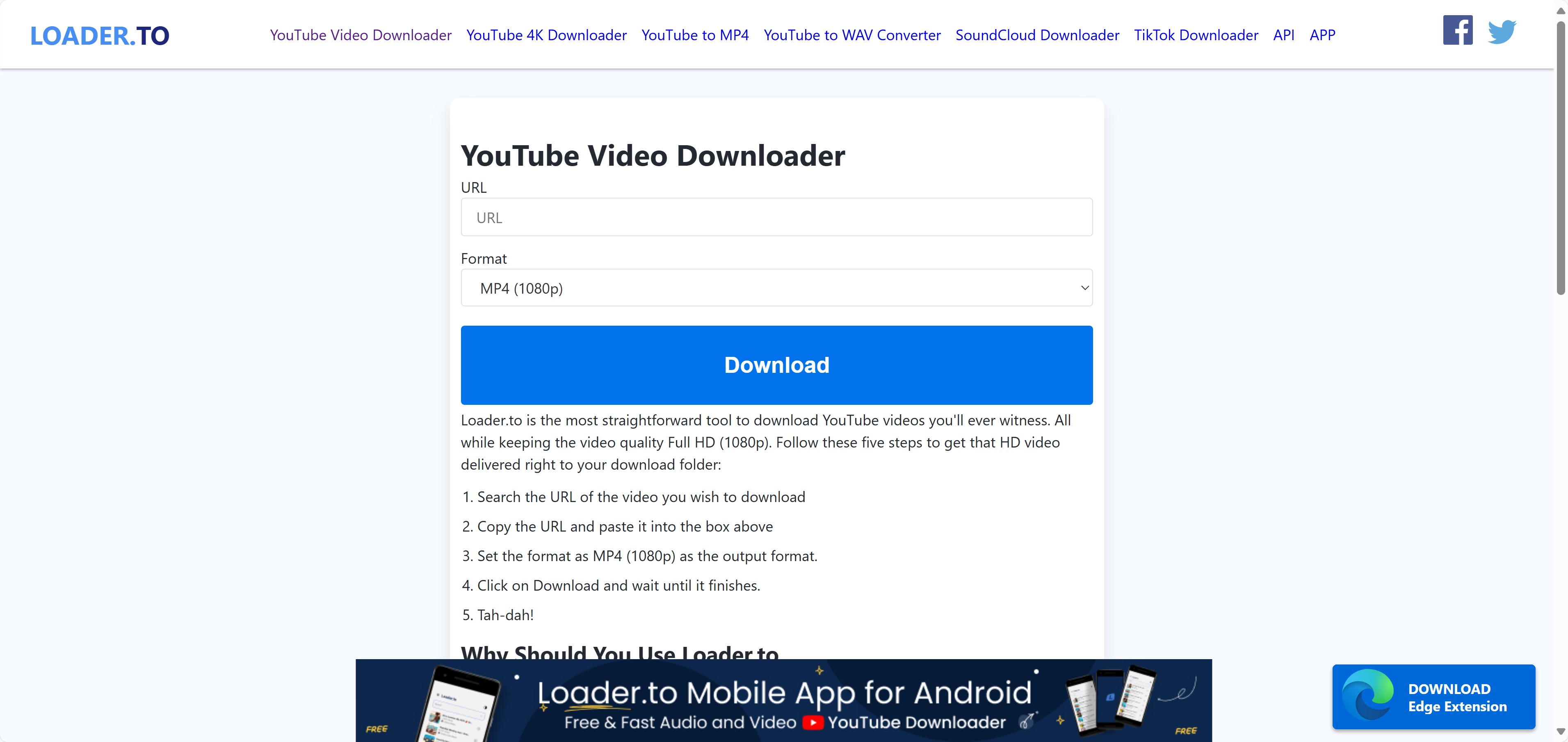 Browser YouTube downloader page showing a link-to-MP4 workflow