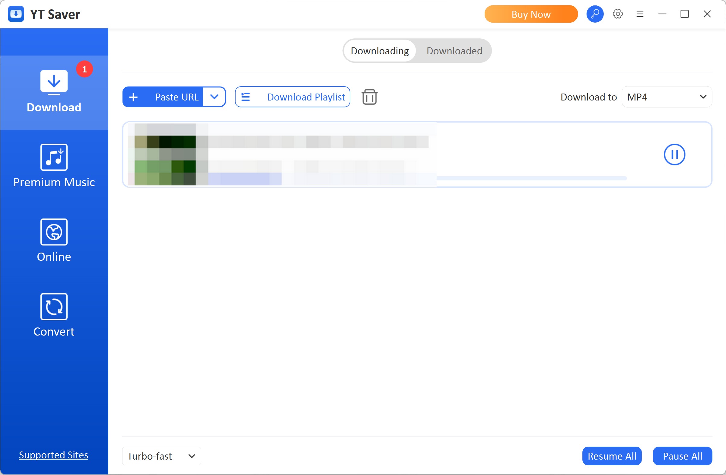 YT Saver OnlyFans Downloader configuration panel with 1080p resolution and audio track selection