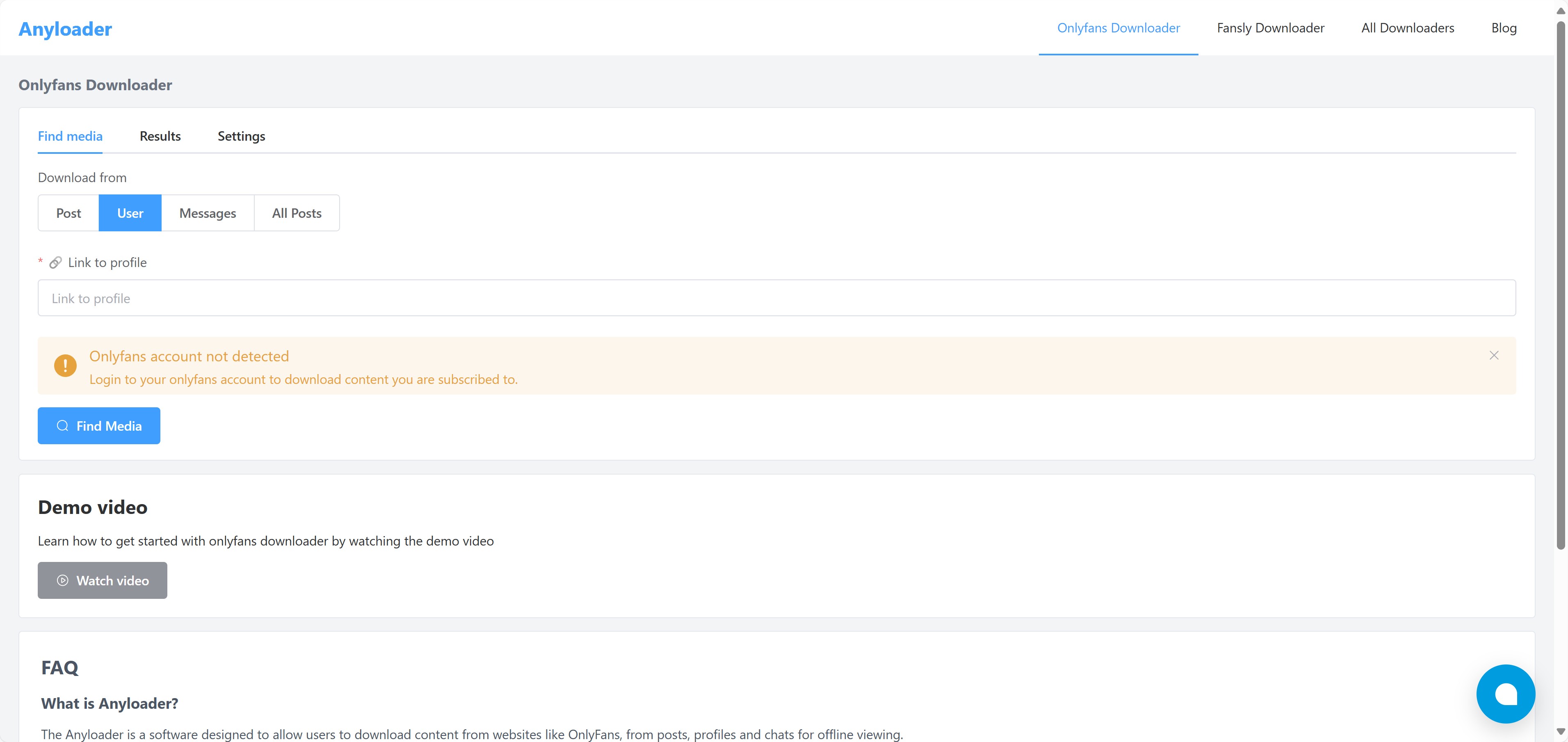 Anyloader Chrome extension in-page download option on a non-DRM OnlyFans public post