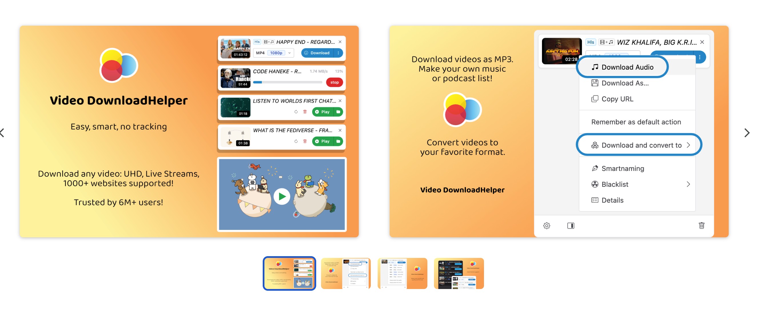 Video DownloadHelperをChromeに追加する拡張機能画面