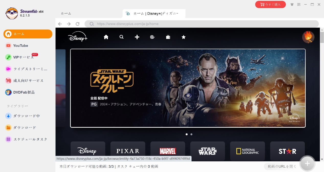 StreamFabでDisney+作品の情報を取得する画面