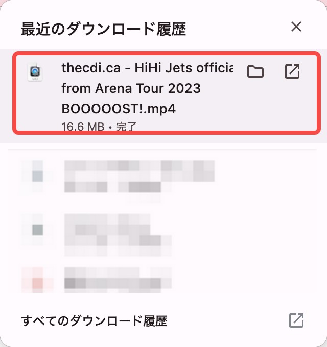 Chromeのダウンロード履歴で動画ファイルを確認する画面