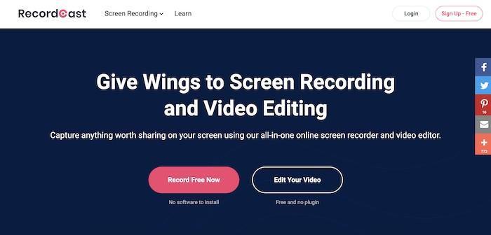 RecordCastでブラウザ録画の開始方法を確認する画面