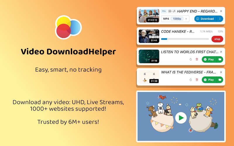 Video DownloadHelperのブラウザ拡張機能画面