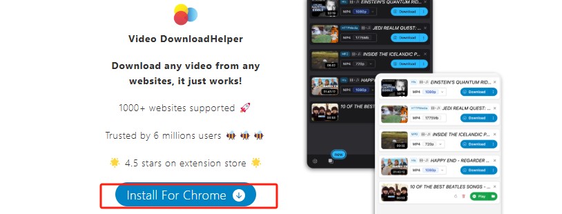 Video DownloadHelperをブラウザへ追加する画面