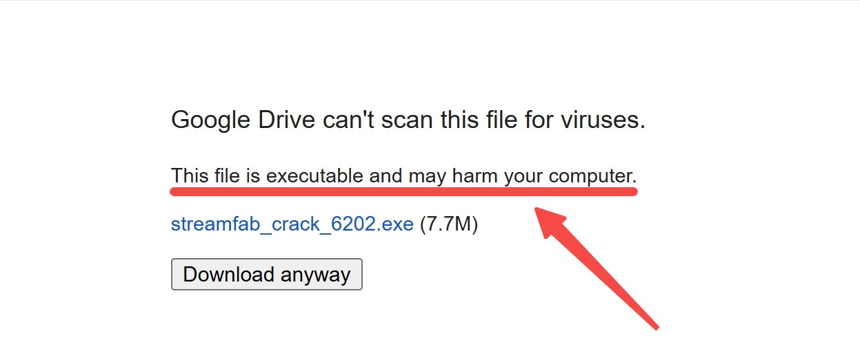 StreamFab security warning showing risks in an unknown installer