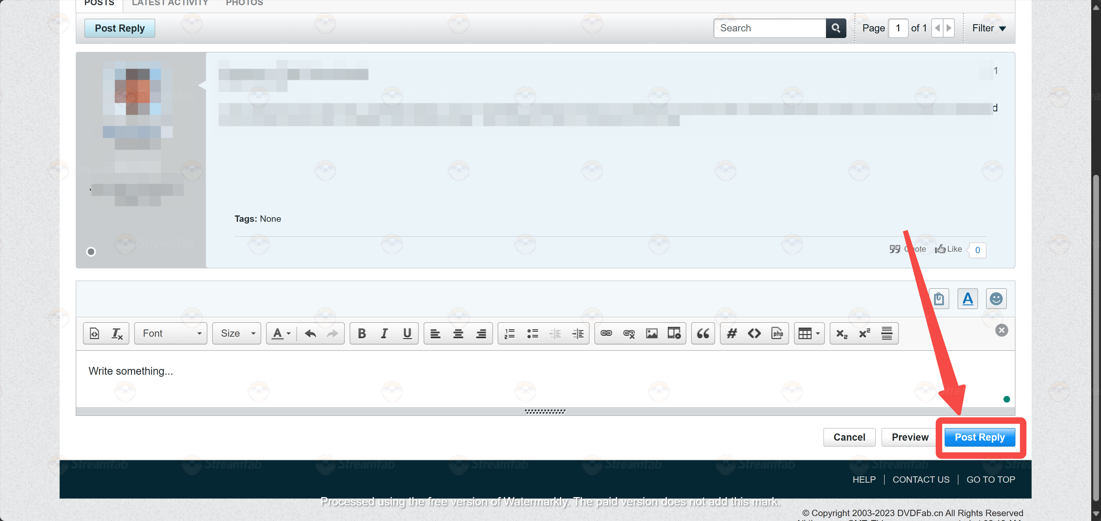 how to replay to a post on streamfab forum