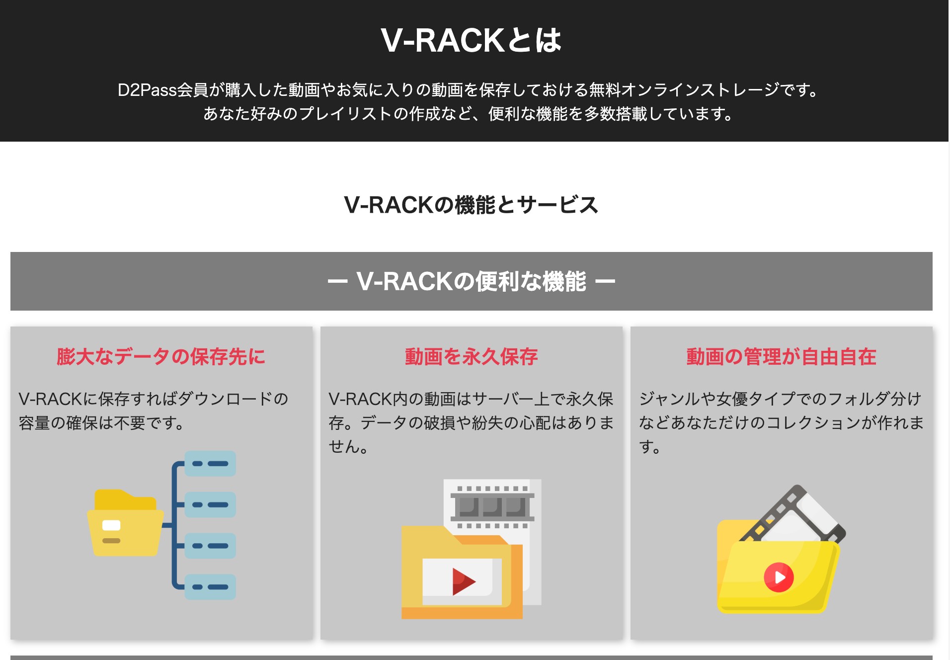 HEYZO V-RACKの作品管理画面とオンライン保存機能