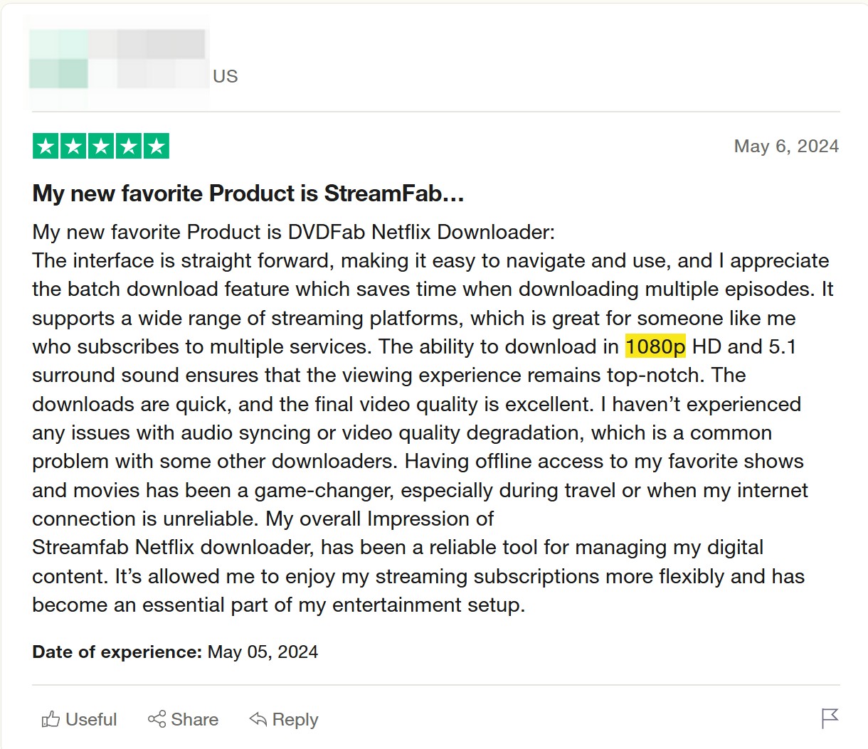 streamfab netflix downloader user review praising output quality