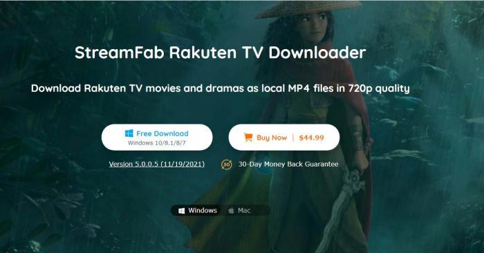 StreamFab 樂天TV 下載器 Windows 與 macOS 介面示意