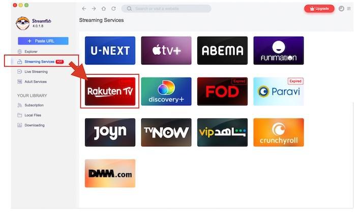步驟 2：從 StreamFab 串流服務清單選擇 Rakuten TV