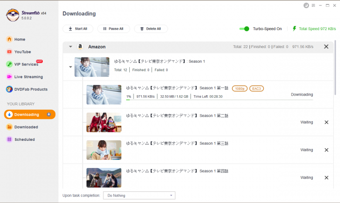 StreamFab Amazon Downloader 一次排隊整季集數的批次備份佇列