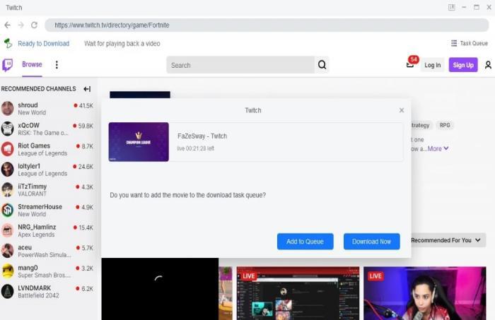StreamFab 偵測到 Twitch VOD 後彈出下載視窗選項