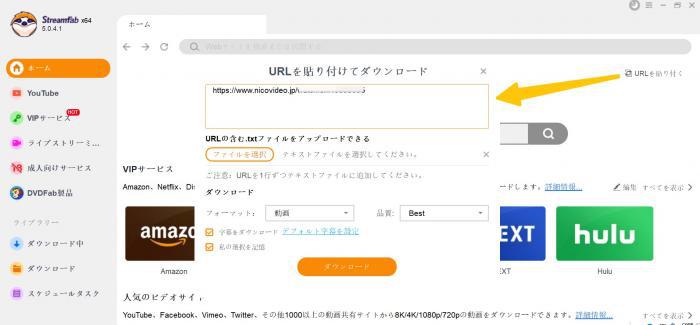 URLを貼り付けてニコニコ動画を扱う画面