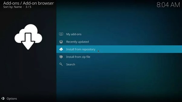 Kodi ouvre l’installation depuis un dépôt
