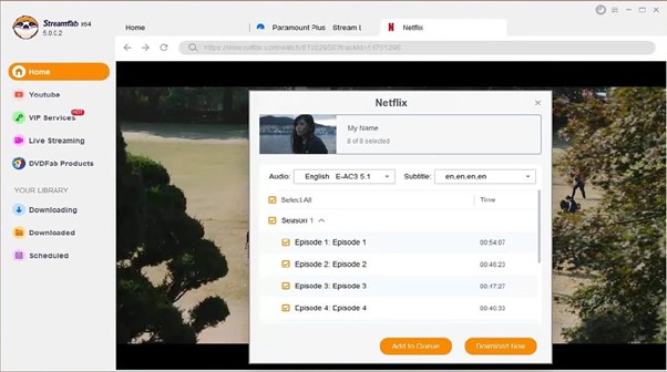 StreamFab liste les épisodes Netflix préparés pour un usage hors ligne autorisé