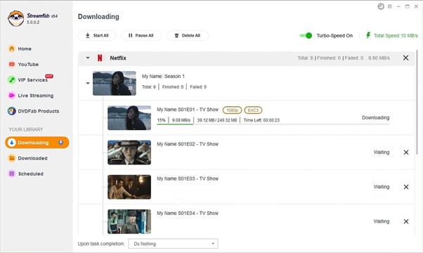 StreamFab affiche la progression des fichiers Netflix en cours de préparation