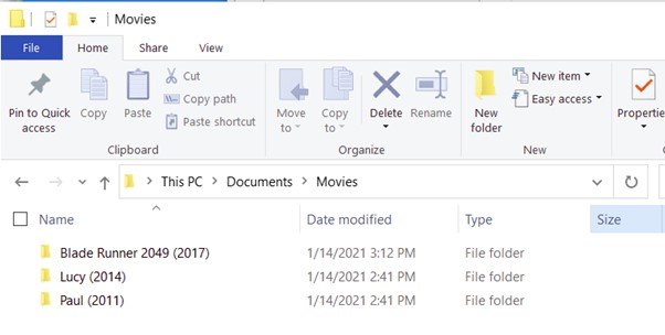Dossier Windows organisé pour une vidéothèque Kodi locale