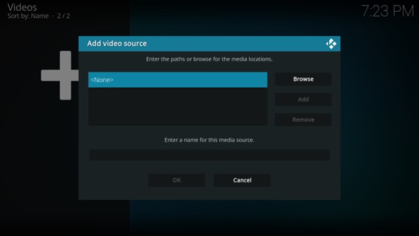 Kodi utilise le bouton Parcourir pour choisir une source réseau