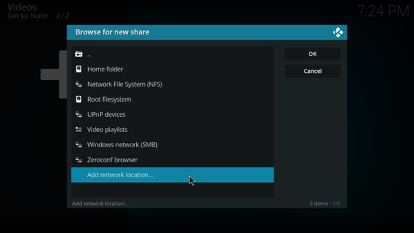 Kodi ajoute un nouvel emplacement réseau SMB