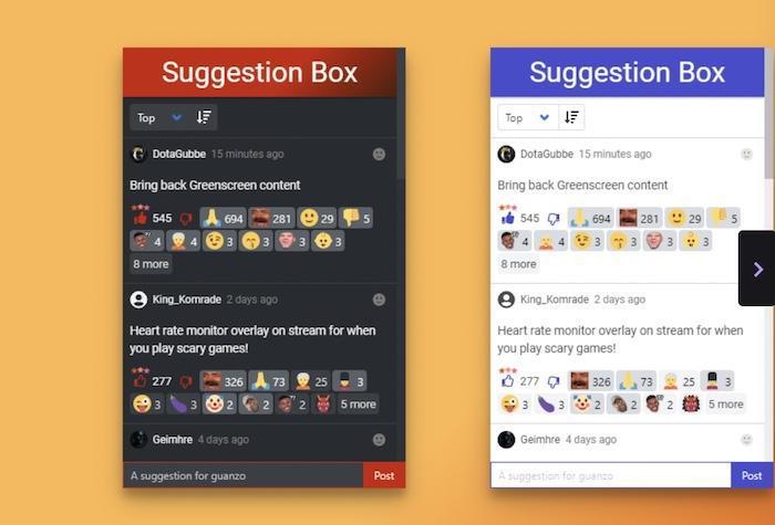 Suggestion Box v2で視聴者の提案を受け付ける画面