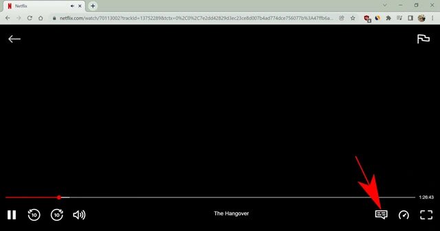 Windows版Netflixの再生画面にある字幕アイコンと字幕設定メニュー
