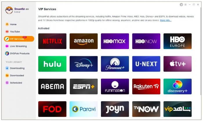 StreamFab 主介面：VIP 服務選單選擇 Disney+ 圖示