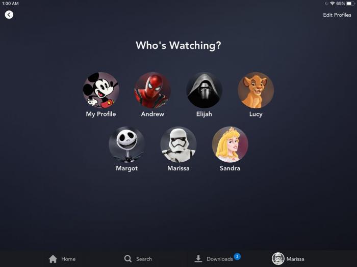 Disney+ 一個帳號可建立 7 個個人檔案的畫面示意