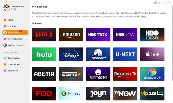 StreamFab VIP 服務區選擇 Disney+ 入口示意