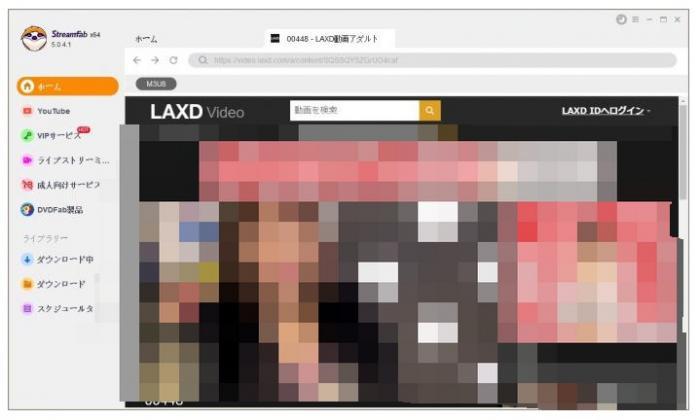 StreamFabの内蔵ブラウザでLAXDビデオを再生している操作画面