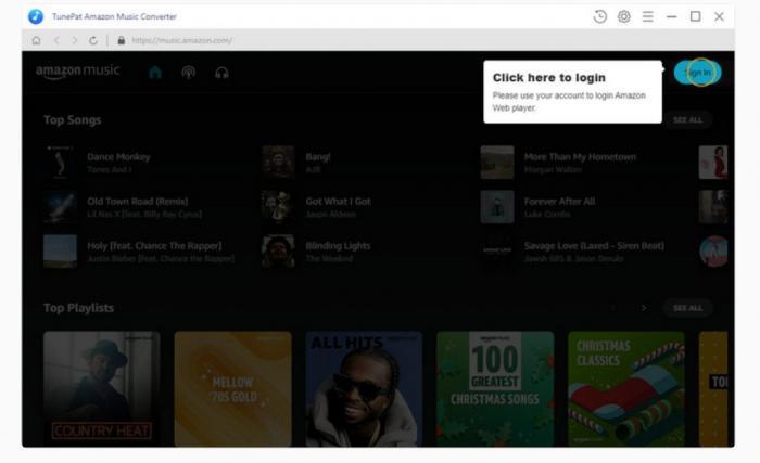 TunePat Anmeldung bei Spotify und Amazon Music mit eigenem Konto