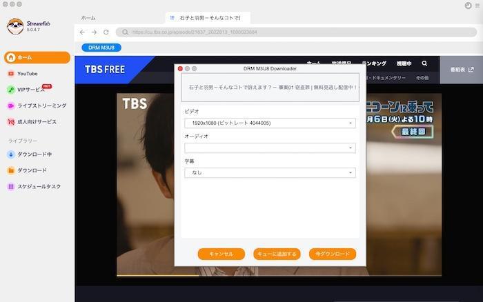 StreamFabで画質と音声を選択する設定画面