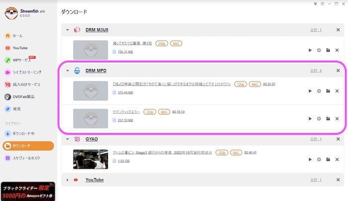 StreamFab MPD 下載結果清單