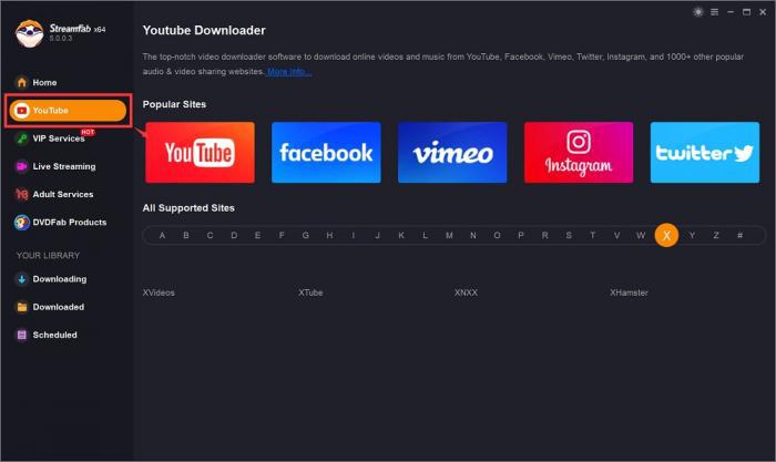 StreamFab内蔵ブラウザでYouTube動画を検索する画面