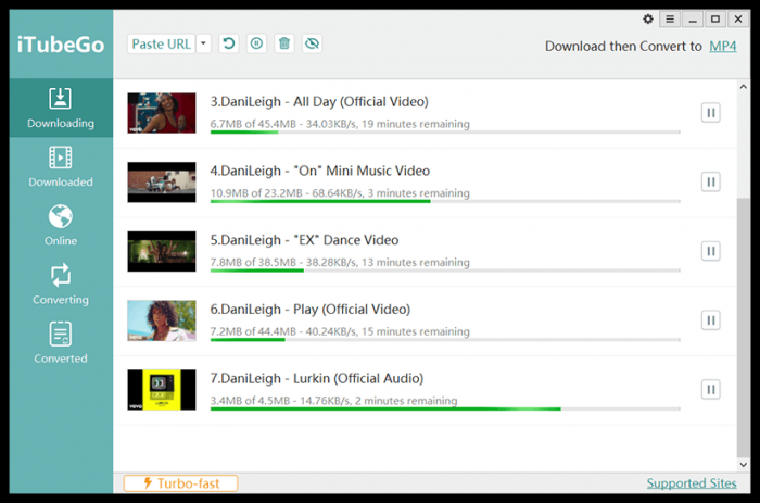 iTubeGoで動画形式と保存条件を確認するインターフェース