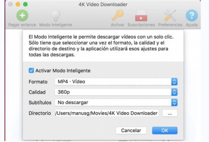 4K Video Downloader PlusのMac画面で保存設定を選ぶ機能