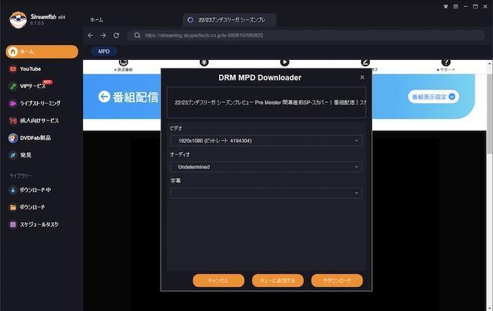 StreamFabで画質と音声と字幕を選ぶ設定画面