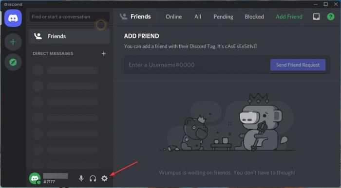 Discord 桌面版左下角齒輪圖示：進入使用者設定的入口