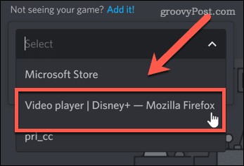Discord 新增遊戲下拉選單：選擇正在播放 Disney+ 的瀏覽器視窗