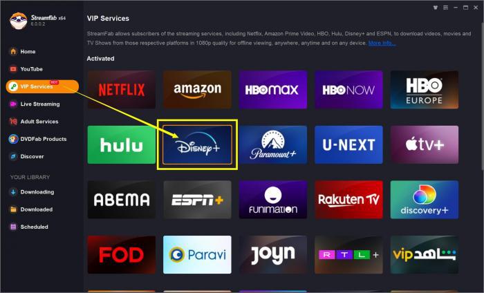 StreamFab 內建瀏覽器登入 Disney+ 網站：授權範圍內選取要下載的影片