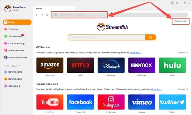 StreamFab 貼上 URL 按鈕