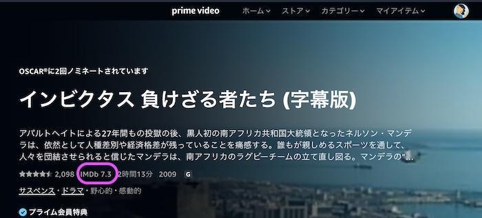 Prime Video作品ページでIMDb評価と投票情報を確認する表示例